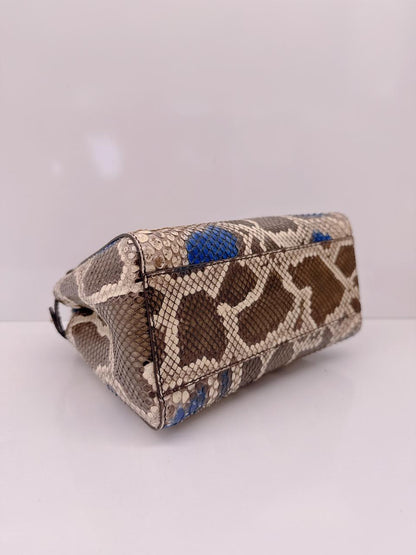 FENDI BLUE BEIGE PYTHON MINI PEEKABOO BAG