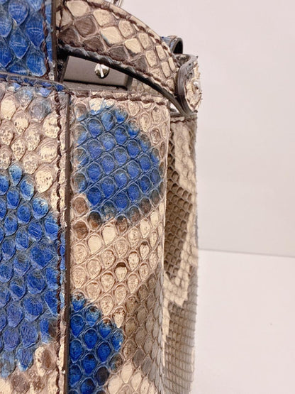 FENDI BLUE BEIGE PYTHON MINI PEEKABOO BAG