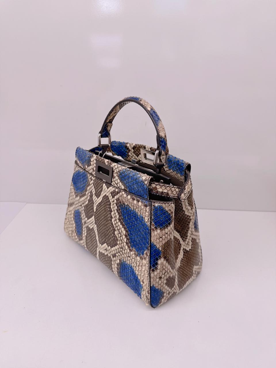 FENDI BLUE BEIGE PYTHON MINI PEEKABOO BAG