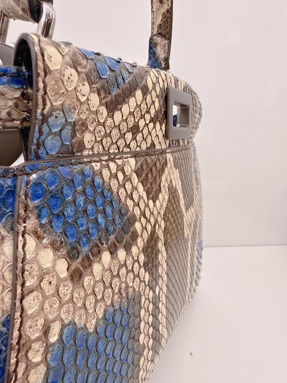 FENDI BLUE BEIGE PYTHON MINI PEEKABOO BAG