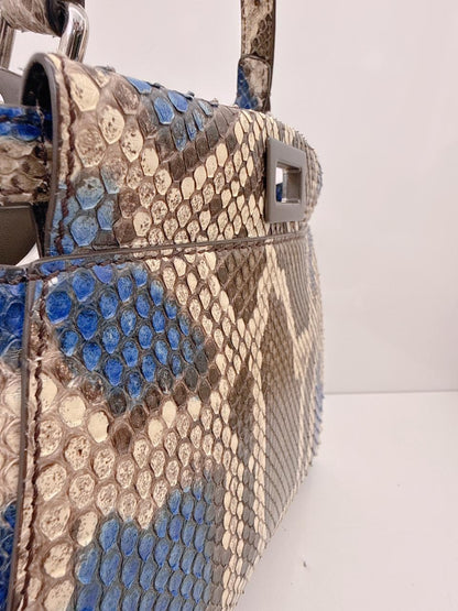 FENDI BLUE BEIGE PYTHON MINI PEEKABOO BAG