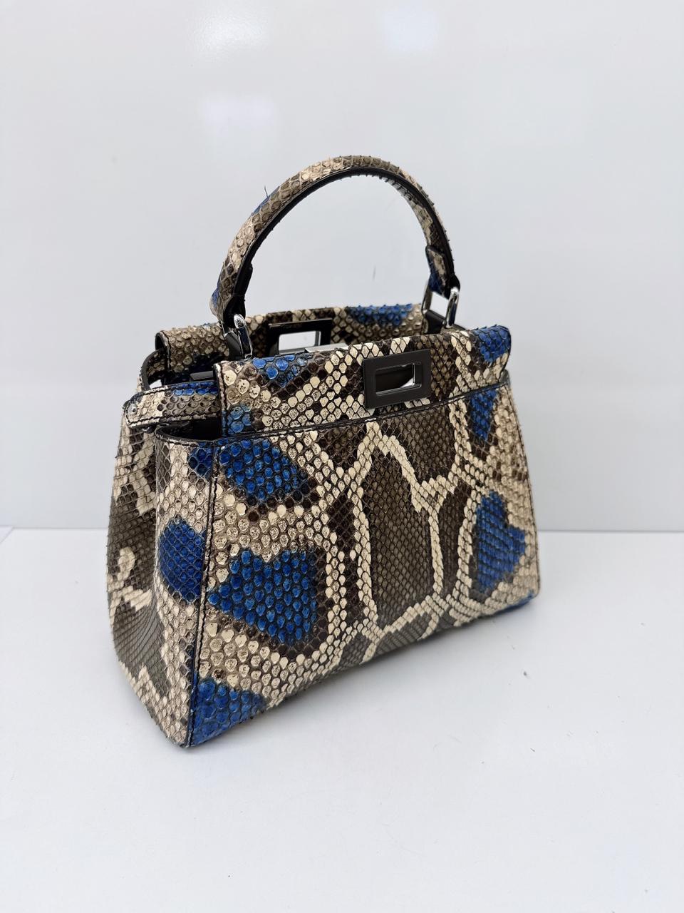FENDI BLUE BEIGE PYTHON MINI PEEKABOO BAG