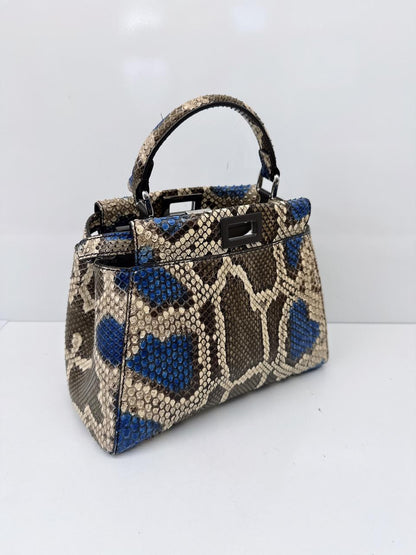 FENDI BLUE BEIGE PYTHON MINI PEEKABOO BAG