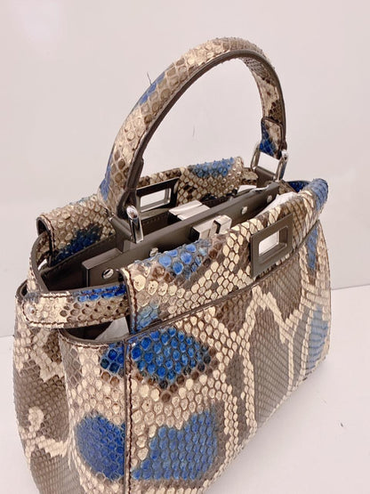 FENDI BLUE BEIGE PYTHON MINI PEEKABOO BAG