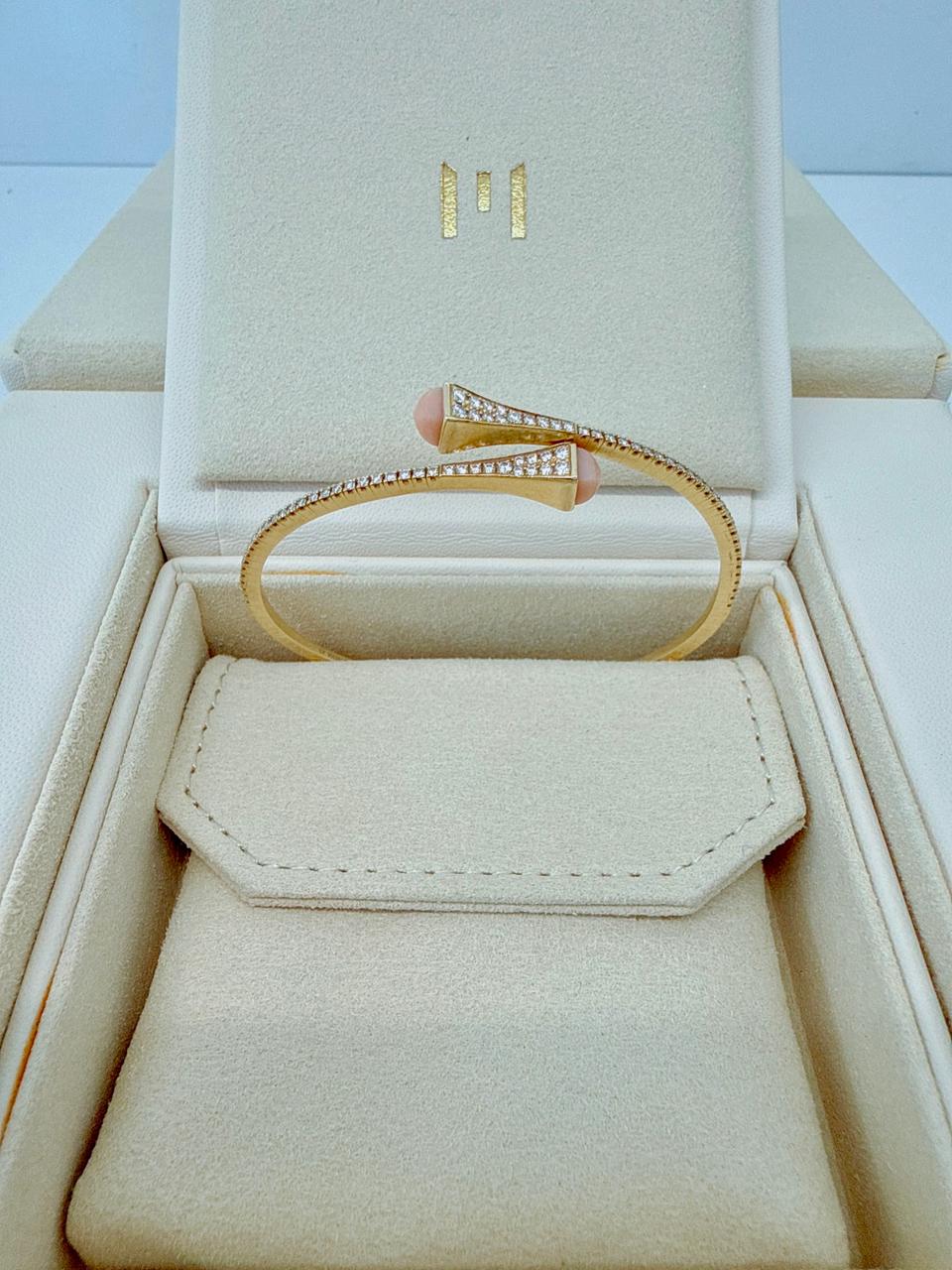 OPAL PINK AND YELLOW GOLD CLEO DIAMOND SLIM SLIP-ON BRACELET