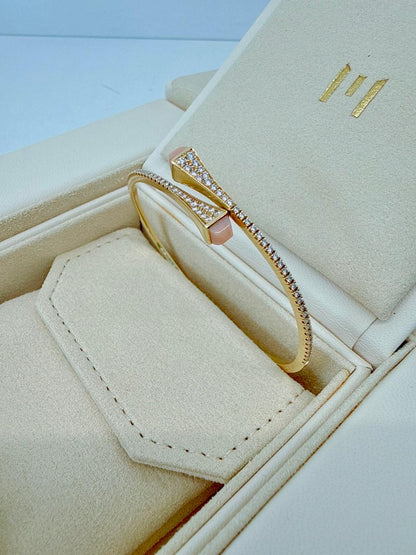 OPAL PINK AND YELLOW GOLD CLEO DIAMOND SLIM SLIP-ON BRACELET