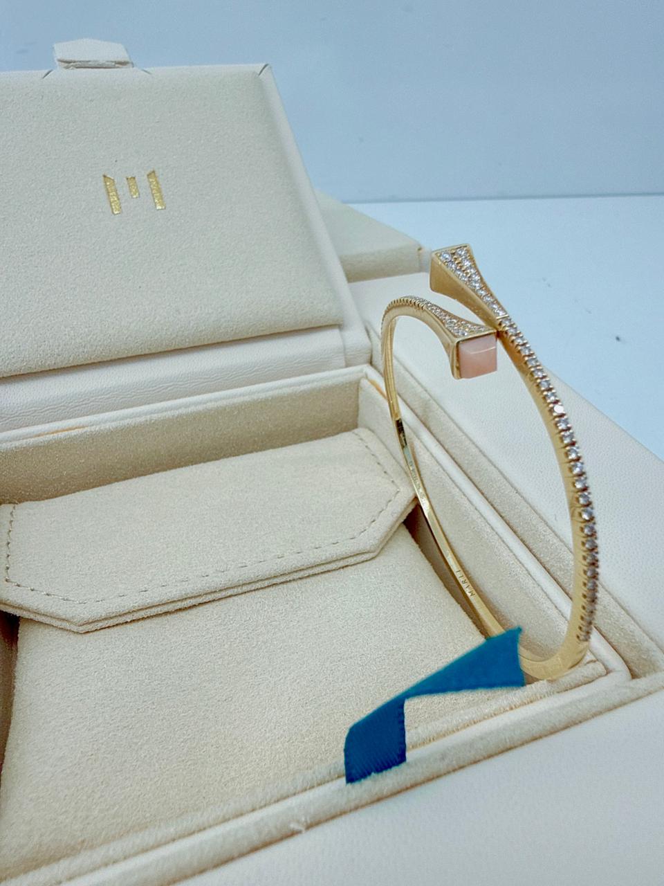 OPAL PINK AND YELLOW GOLD CLEO DIAMOND SLIM SLIP-ON BRACELET