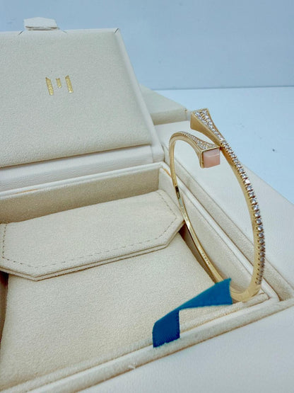 OPAL PINK AND YELLOW GOLD CLEO DIAMOND SLIM SLIP-ON BRACELET