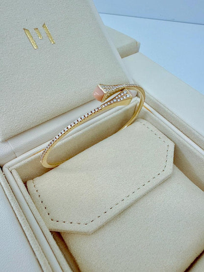 OPAL PINK AND YELLOW GOLD CLEO DIAMOND SLIM SLIP-ON BRACELET