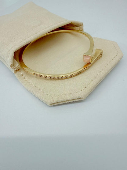 OPAL PINK AND YELLOW GOLD CLEO DIAMOND SLIM SLIP-ON BRACELET