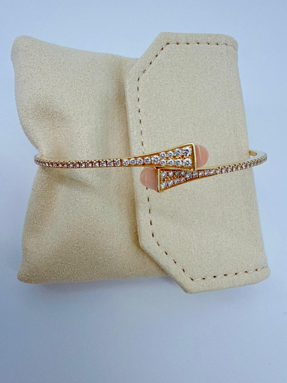 OPAL PINK AND YELLOW GOLD CLEO DIAMOND SLIM SLIP-ON BRACELET