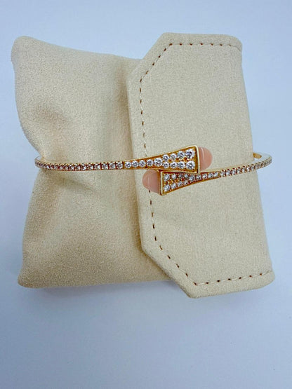 OPAL PINK AND YELLOW GOLD CLEO DIAMOND SLIM SLIP-ON BRACELET