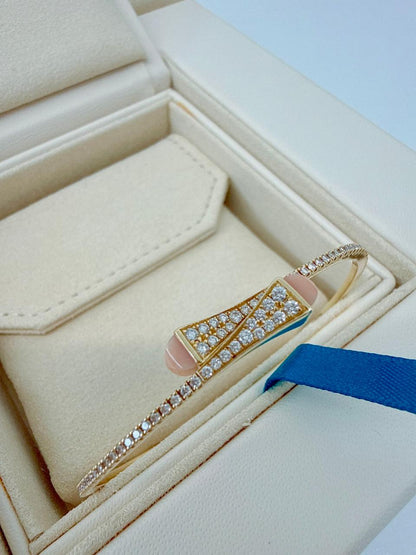 OPAL PINK AND YELLOW GOLD CLEO DIAMOND SLIM SLIP-ON BRACELET