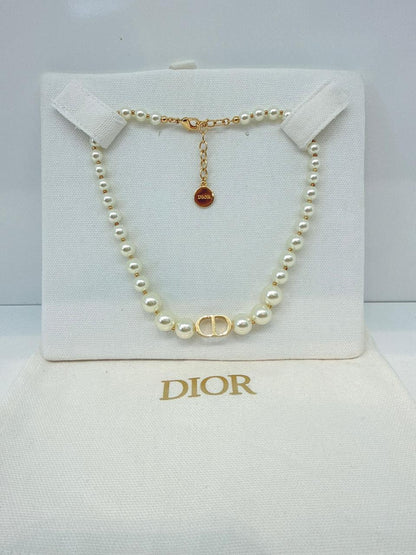 GOLD TONE FAUX PEARL 30 MONTAIGNE SHORT CD NECKLACE BRACELET AND PETIT CD EARRINGS SET