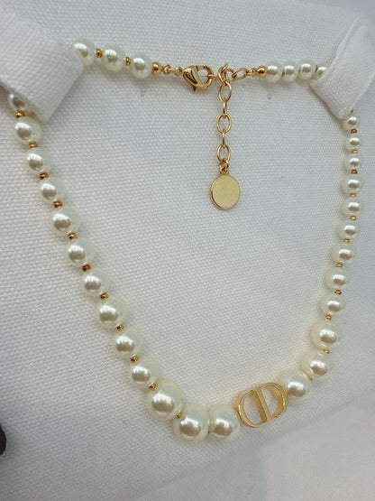 GOLD TONE FAUX PEARL 30 MONTAIGNE SHORT CD NECKLACE BRACELET AND PETIT CD EARRINGS SET