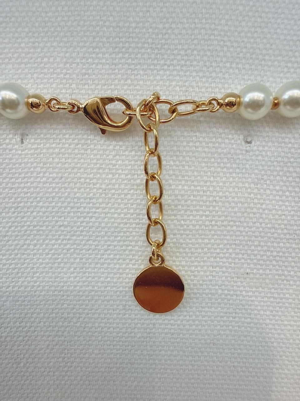 GOLD TONE FAUX PEARL 30 MONTAIGNE SHORT CD NECKLACE BRACELET AND PETIT CD EARRINGS SET