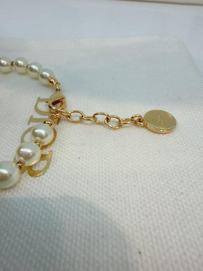 GOLD TONE FAUX PEARL 30 MONTAIGNE SHORT CD NECKLACE BRACELET AND PETIT CD EARRINGS SET