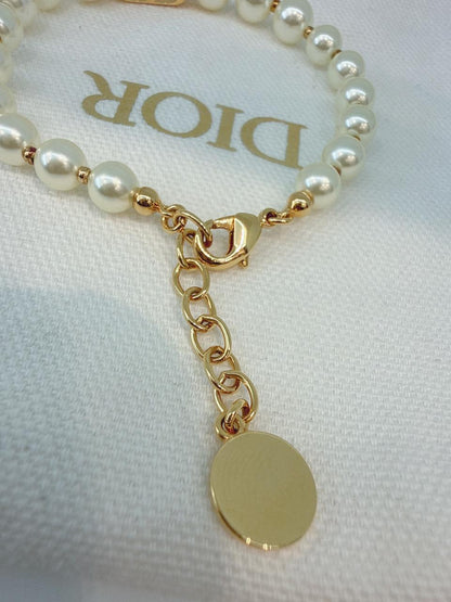 GOLD TONE FAUX PEARL 30 MONTAIGNE SHORT CD NECKLACE BRACELET AND PETIT CD EARRINGS SET