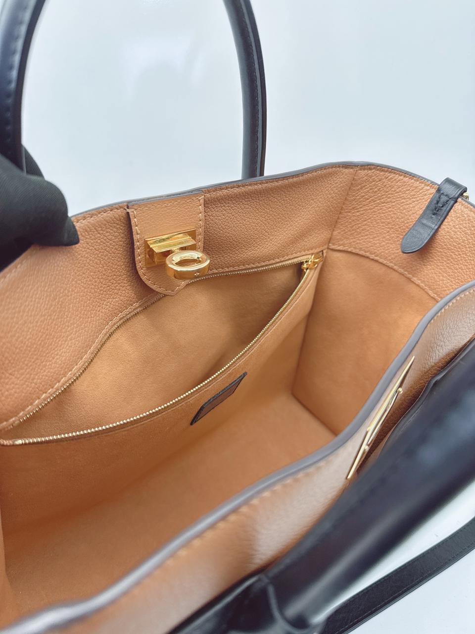 NOIR OBSCUR GRAINED CALF LEATHER AND MONOGRAM CANVAS ON MY SIDE MM TOTE BAG