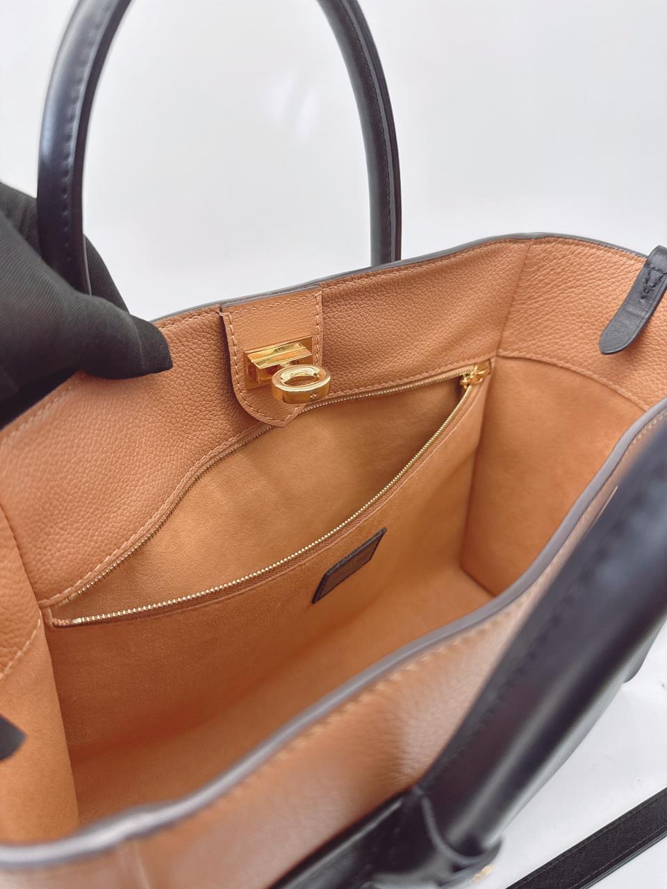 NOIR OBSCUR GRAINED CALF LEATHER AND MONOGRAM CANVAS ON MY SIDE MM TOTE BAG
