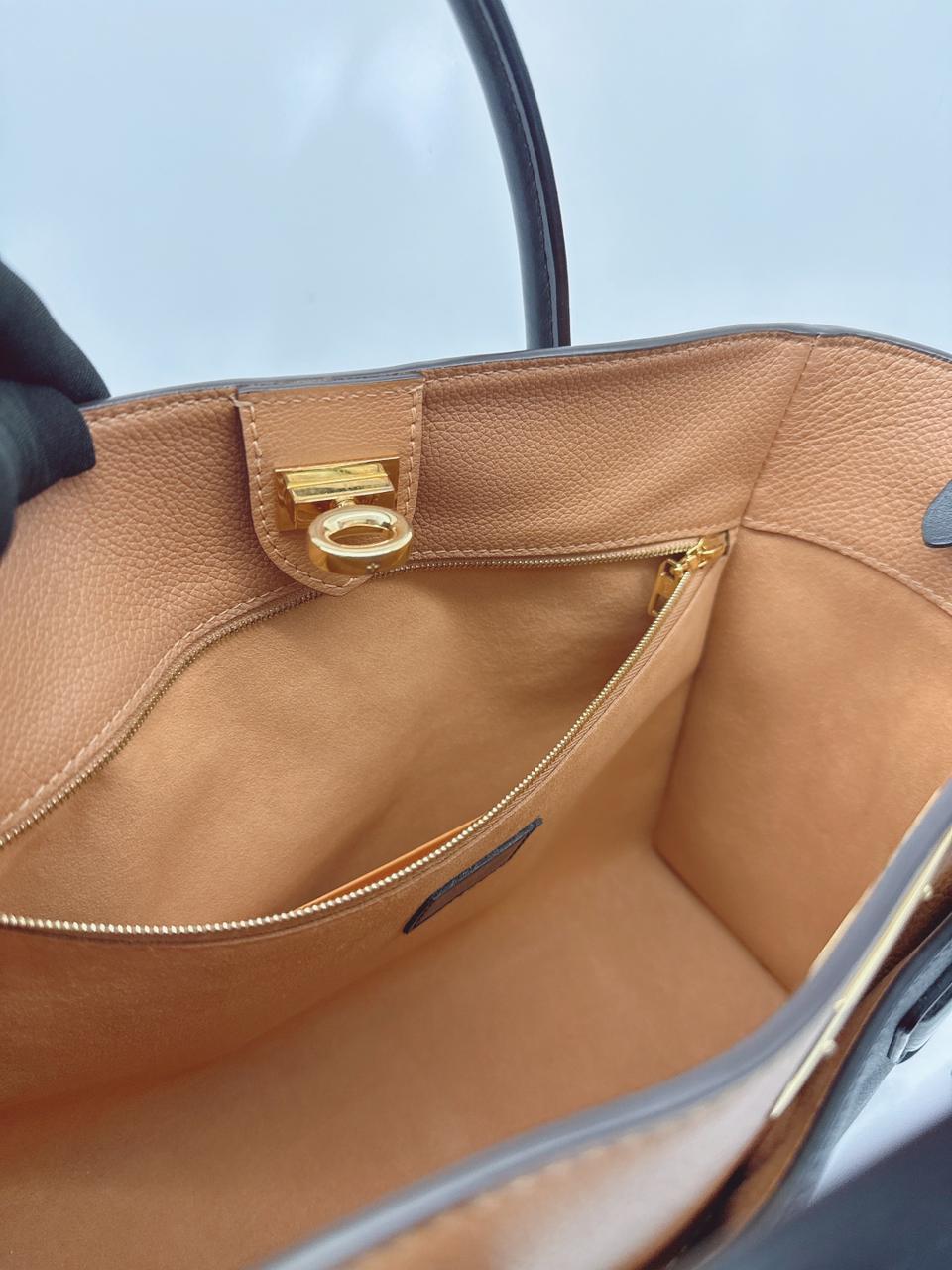 NOIR OBSCUR GRAINED CALF LEATHER AND MONOGRAM CANVAS ON MY SIDE MM TOTE BAG