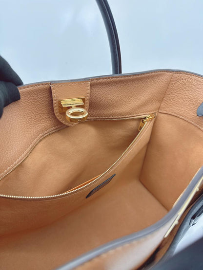 NOIR OBSCUR GRAINED CALF LEATHER AND MONOGRAM CANVAS ON MY SIDE MM TOTE BAG