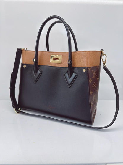 NOIR OBSCUR GRAINED CALF LEATHER AND MONOGRAM CANVAS ON MY SIDE MM TOTE BAG