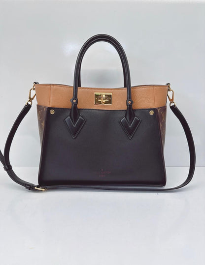 NOIR OBSCUR GRAINED CALF LEATHER AND MONOGRAM CANVAS ON MY SIDE MM TOTE BAG
