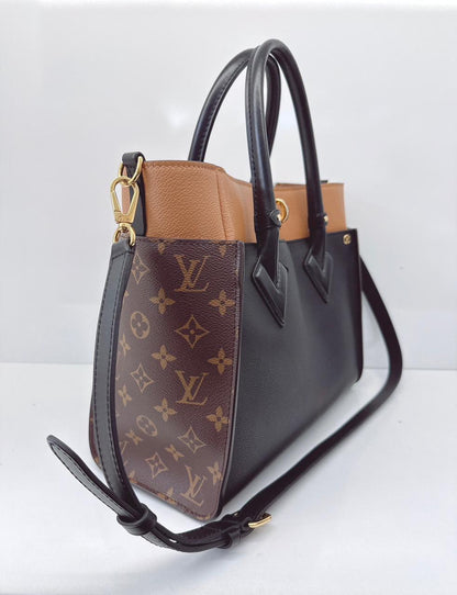 NOIR OBSCUR GRAINED CALF LEATHER AND MONOGRAM CANVAS ON MY SIDE MM TOTE BAG