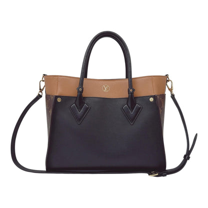 NOIR OBSCUR GRAINED CALF LEATHER AND MONOGRAM CANVAS ON MY SIDE MM TOTE BAG