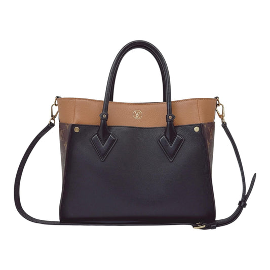 NOIR OBSCUR GRAINED CALF LEATHER AND MONOGRAM CANVAS ON MY SIDE MM TOTE BAG
