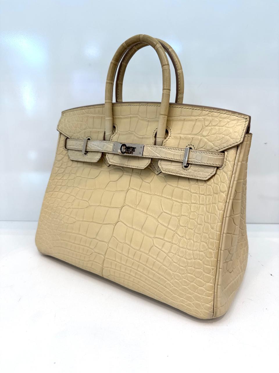 BETON MATTE ALLIGATOR BIRKIN 25 PALLADIUM HARDWARE