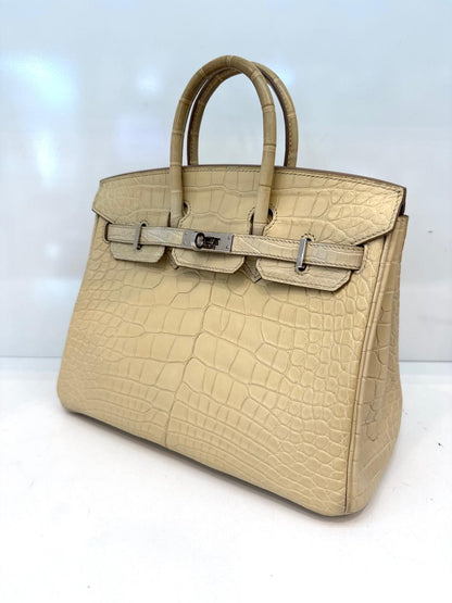 BETON MATTE ALLIGATOR BIRKIN 25 PALLADIUM HARDWARE