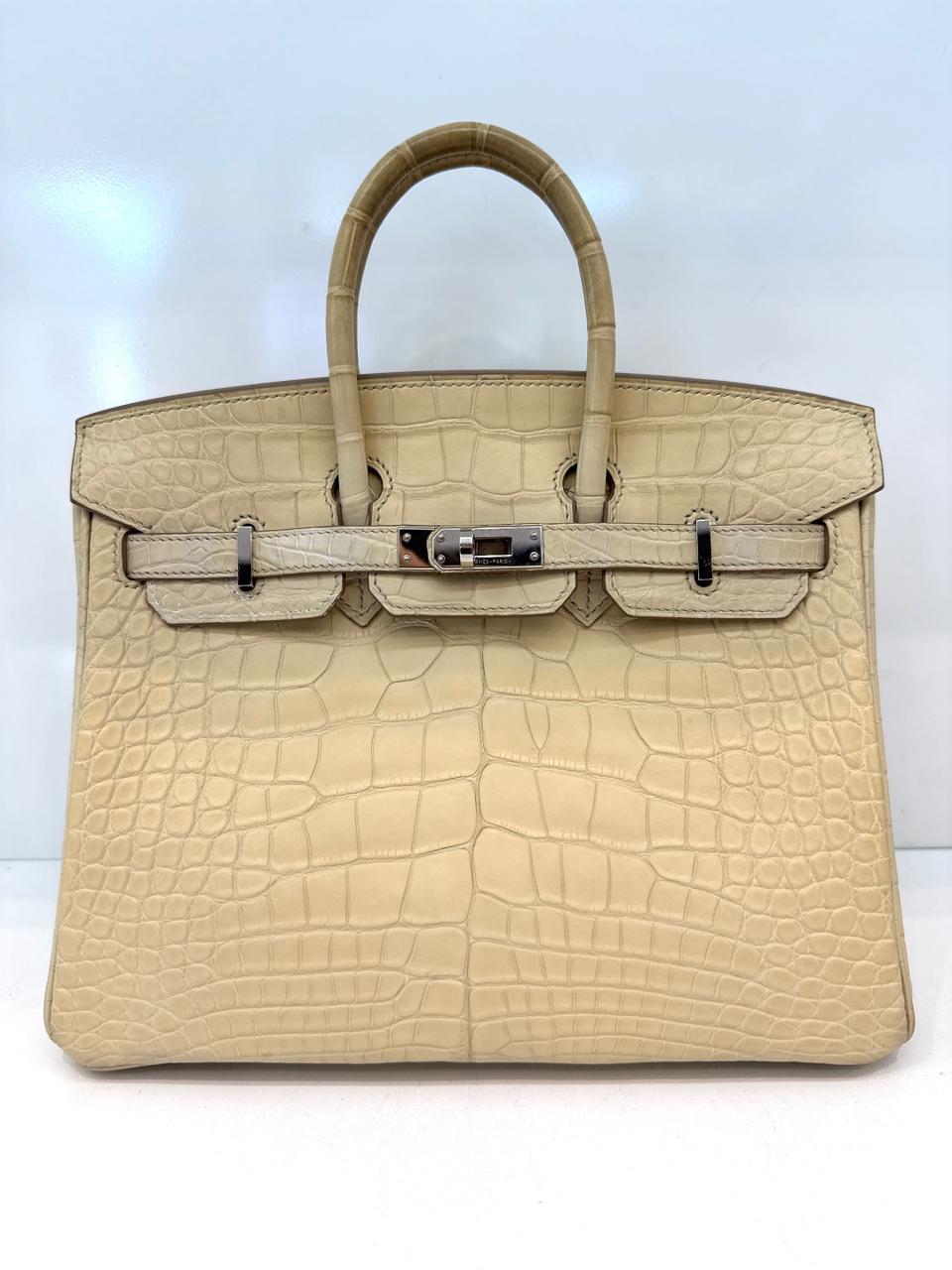 BETON MATTE ALLIGATOR BIRKIN 25 PALLADIUM HARDWARE