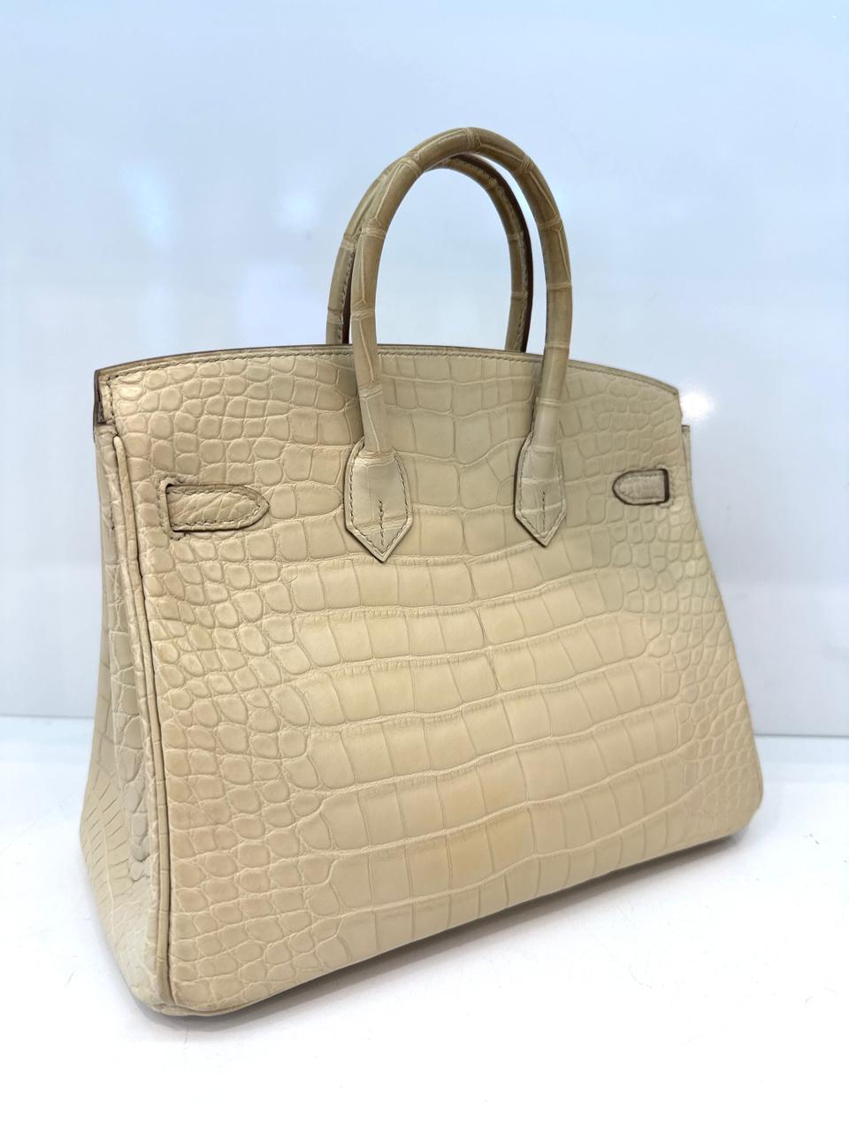 BETON MATTE ALLIGATOR BIRKIN 25 PALLADIUM HARDWARE
