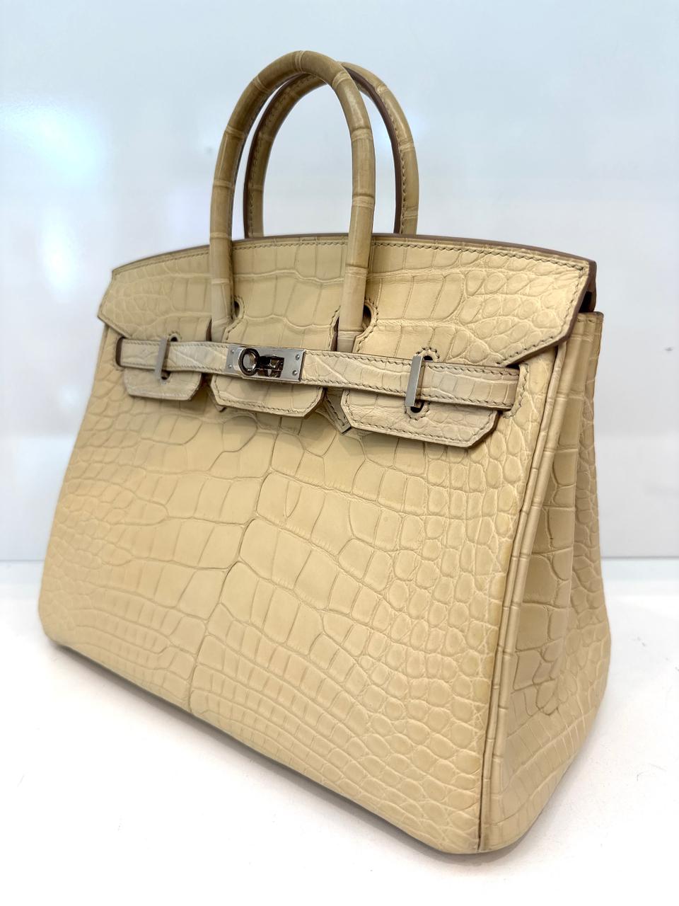 BETON MATTE ALLIGATOR BIRKIN 25 PALLADIUM HARDWARE