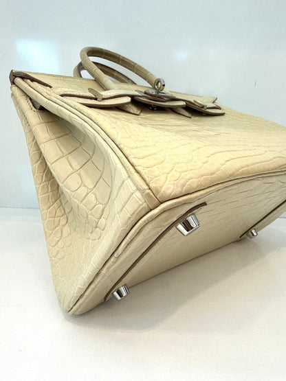 BETON MATTE ALLIGATOR BIRKIN 25 PALLADIUM HARDWARE