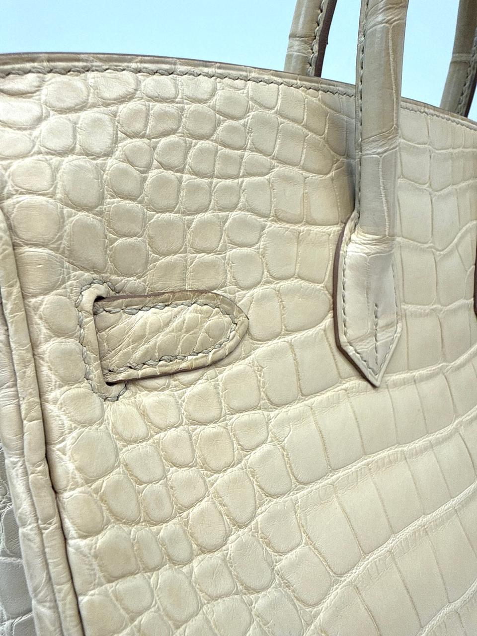 BETON MATTE ALLIGATOR BIRKIN 25 PALLADIUM HARDWARE