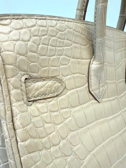 BETON MATTE ALLIGATOR BIRKIN 25 PALLADIUM HARDWARE