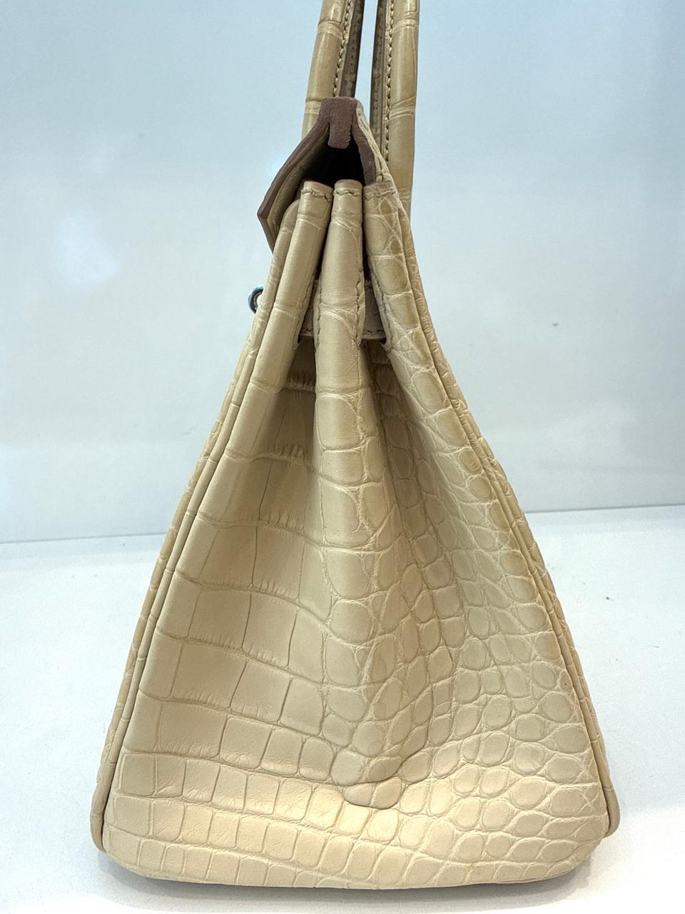 BETON MATTE ALLIGATOR BIRKIN 25 PALLADIUM HARDWARE