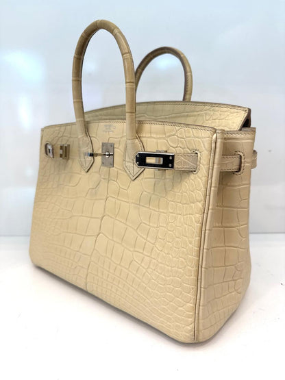 BETON MATTE ALLIGATOR BIRKIN 25 PALLADIUM HARDWARE