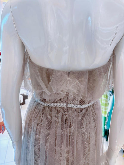 GREY TULLE HALTERNECK GOWN