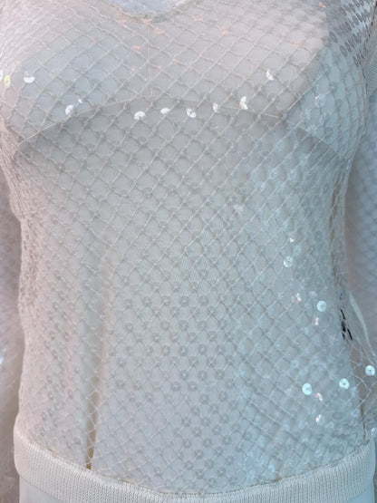 GAULTIER WHITE SEQUINED NET LONGSLEEVE TOP 36