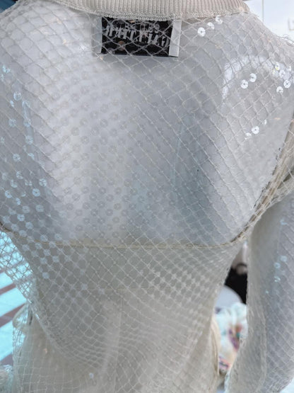 GAULTIER WHITE SEQUINED NET LONGSLEEVE TOP 36