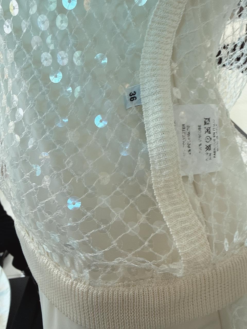 GAULTIER WHITE SEQUINED NET LONGSLEEVE TOP 36