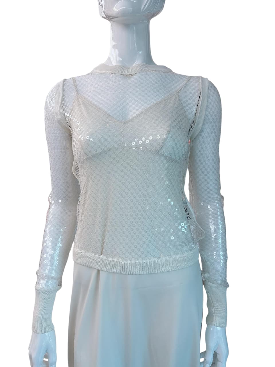 GAULTIER WHITE SEQUINED NET LONGSLEEVE TOP 36