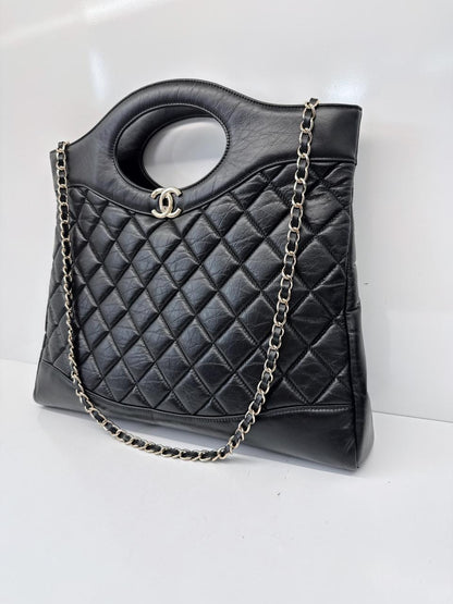 BLACK LAMBSKIN LEATHER LARGE CHANEL 31 SHOPPING BAG GOLD HARDWARE