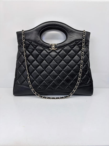 BLACK LAMBSKIN LEATHER LARGE CHANEL 31 SHOPPING BAG GOLD HARDWARE