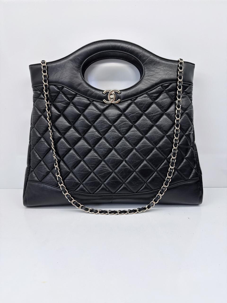 BLACK LAMBSKIN LEATHER LARGE CHANEL 31 SHOPPING BAG GOLD HARDWARE