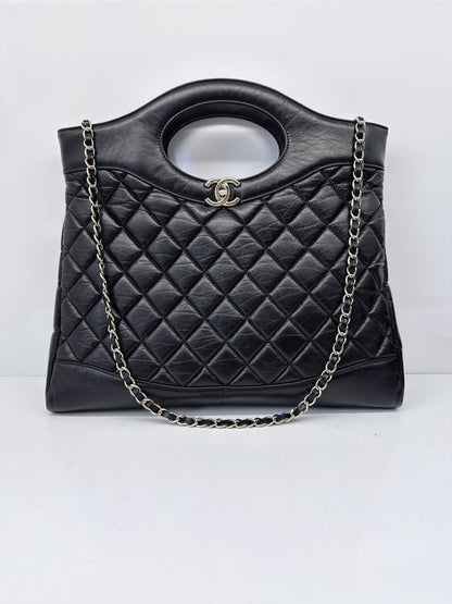 BLACK LAMBSKIN LEATHER LARGE CHANEL 31 SHOPPING BAG GOLD HARDWARE